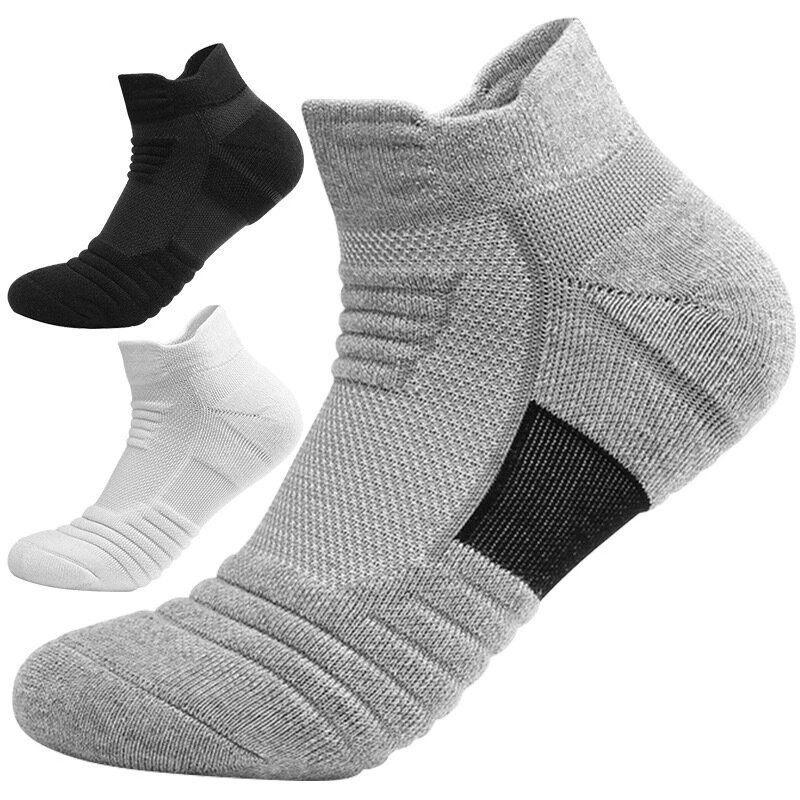 (image for) 5 Pairs Men's Sports Socks, Towel Basketball Socks, Wicking Sweat Breathable Running Cycling Socks, High Elastic Outdoor Activities Ankle Socks