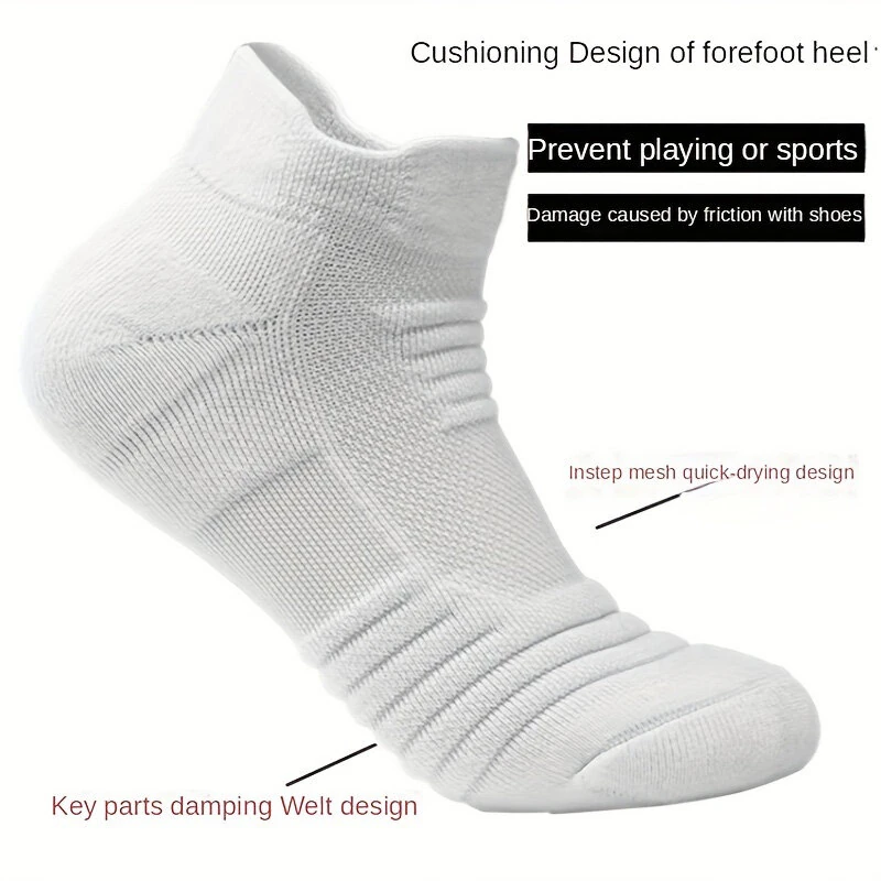 (image for) 5 Pairs Men's Sports Socks, Towel Basketball Socks, Wicking Sweat Breathable Running Cycling Socks, High Elastic Outdoor Activities Ankle Socks