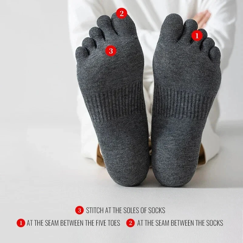 (image for) 6 Pairs Men's Pure Cotton Five Finger Socks Breathable Mesh Sweat Absorbent Antibacterial Short Boat Socks Running Sports Toe Sock Comfortable