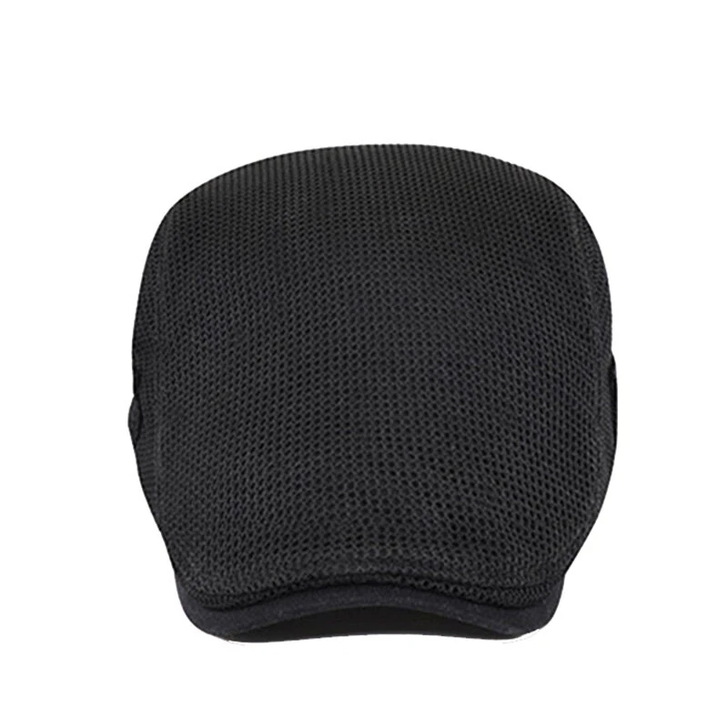 (image for) Collrown Breathable Beret Cap Men Mesh Fabric Flat Hat Newsboy Cap Driving Fishing Hat Peaked Cap Adjustable Cabbie Hat