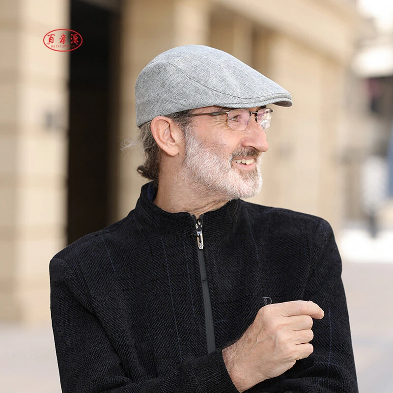 (image for) Collrown Cotton Linen Beret Men's Simple Vintage Forward Cap Casual Daily Flat Hats Solid Color Cabbie Driving Cap Outdoor