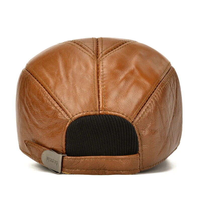 (image for) Collrown Mens Genuine Leather Baseball Cap with Hidden Earmuff for Fall Winter Outdoor Casual Warm Cow Leather Hat