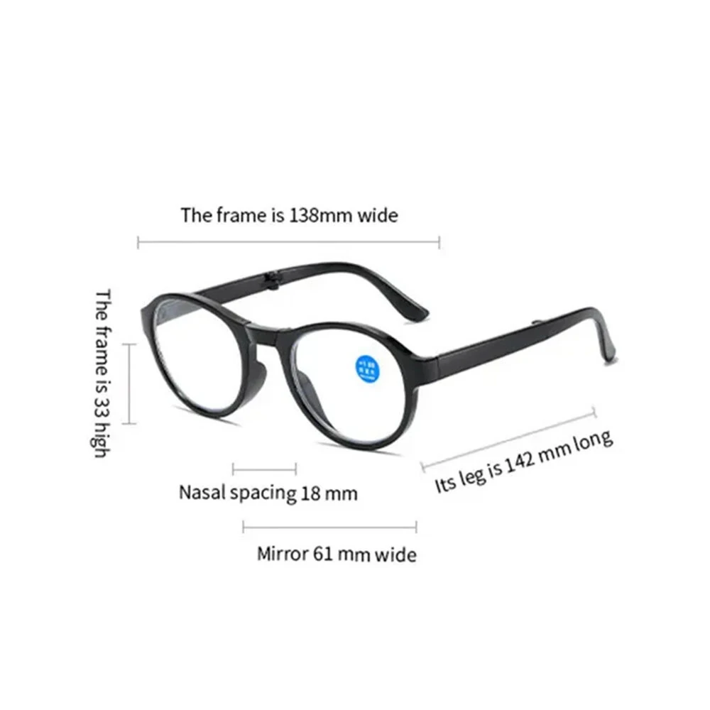 (image for) Portable Folding Reading Glasses Fashion Far-sighted Eyewear with Plastic Case Anti Blue Ultralight Diopter Eyeglasses 1.5 To +3.5