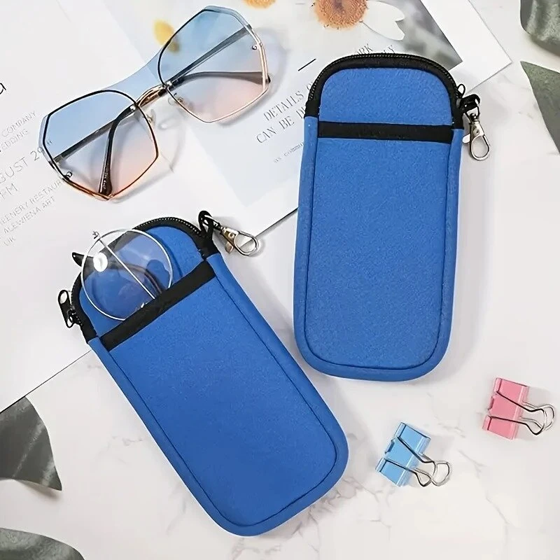 (image for) Portable Soft Zipper Glasses Bag with Buckle Lightweight Double Pockets Case can Store Mobile Phones, Headphones, Bank Cards Mini Storage Bag