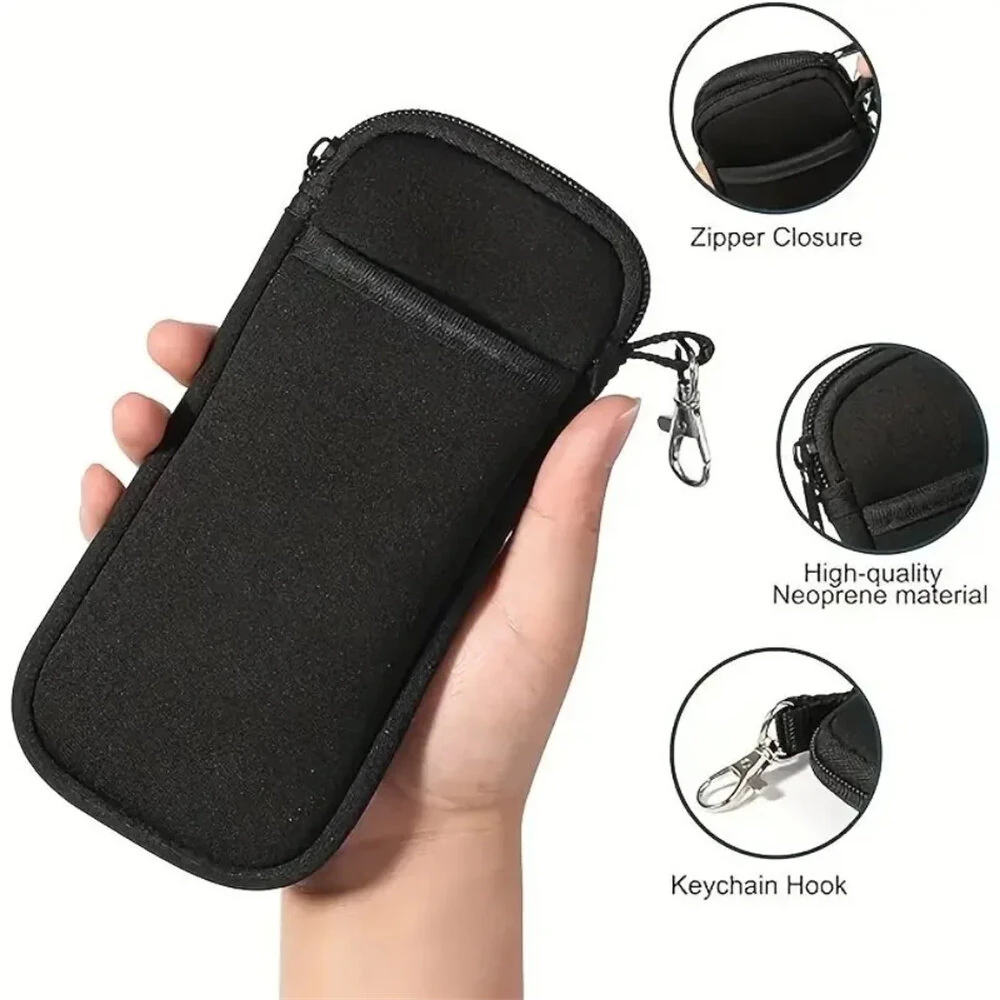 (image for) Portable Soft Zipper Glasses Bag with Buckle Lightweight Double Pockets Case can Store Mobile Phones, Headphones, Bank Cards Mini Storage Bag