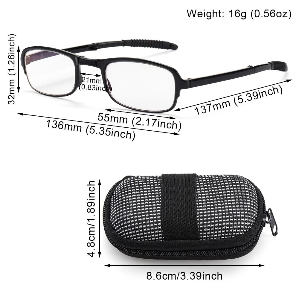 (image for) TR90 Folding Reading Glasses with Zipper Case Unisex Portable Lightweight Presbyopic Eyeglasses Readers Eyewear +1.5 ~ 3.5